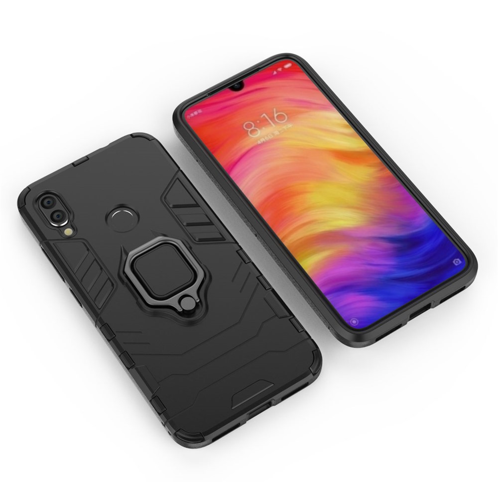 Cool Guard Ring Hotkstand PC TPU Hybrid Hybrid Pour Xiaomi Redmi Note 7S / Note 7 / Note 7 Pro (inde) - le Noir