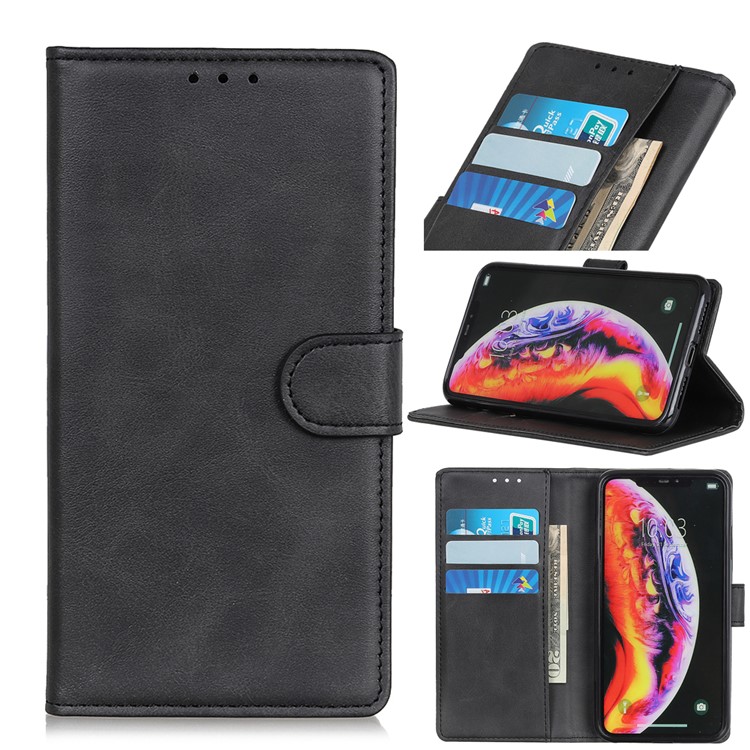 Matte PU Leather Wallet Stand Phone Case for Xiaomi Mi 9 - Black-1