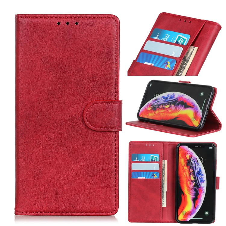 Matte PU Leather Wallet Stand Phone Case for Xiaomi Mi 9 - Red-1