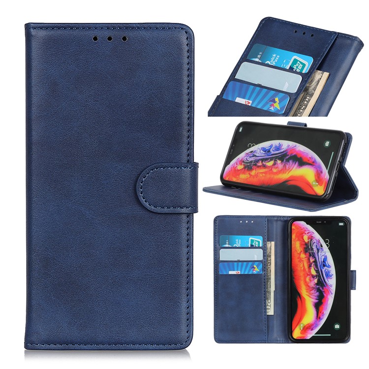 Matte PU Leather Wallet Stand Phone Case for Xiaomi Mi 9 - Blue-1