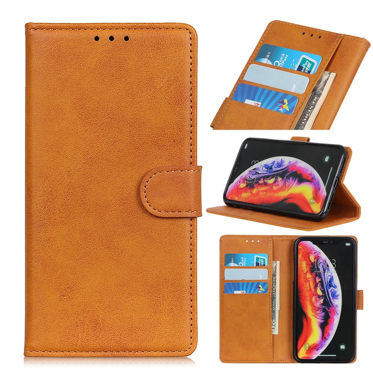 Matte PU Leather Wallet Stand Phone Case for Xiaomi Mi 9 - Brown-1