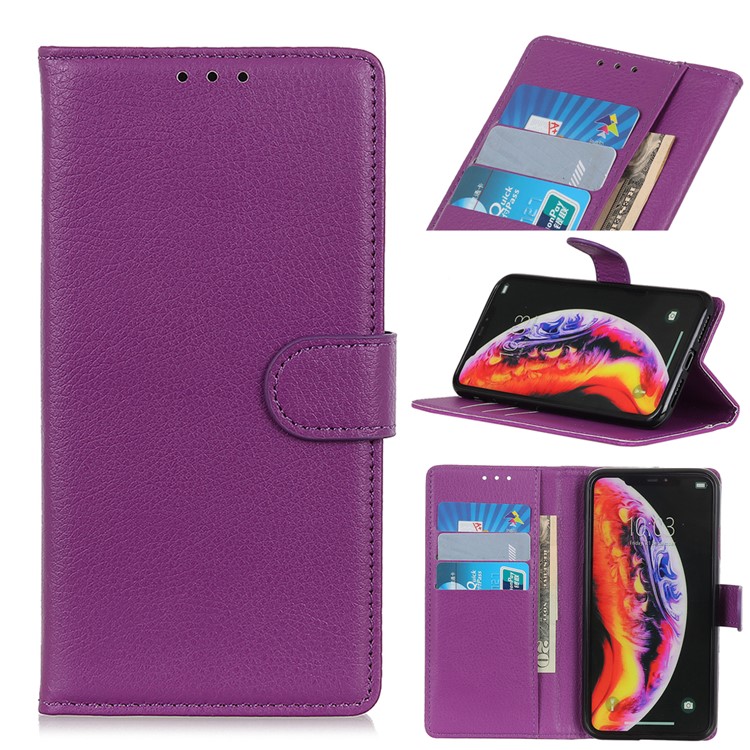 Litchi Texture Wallet Stand Leather Protector Cover for Xiaomi Mi 9 - Purple-1