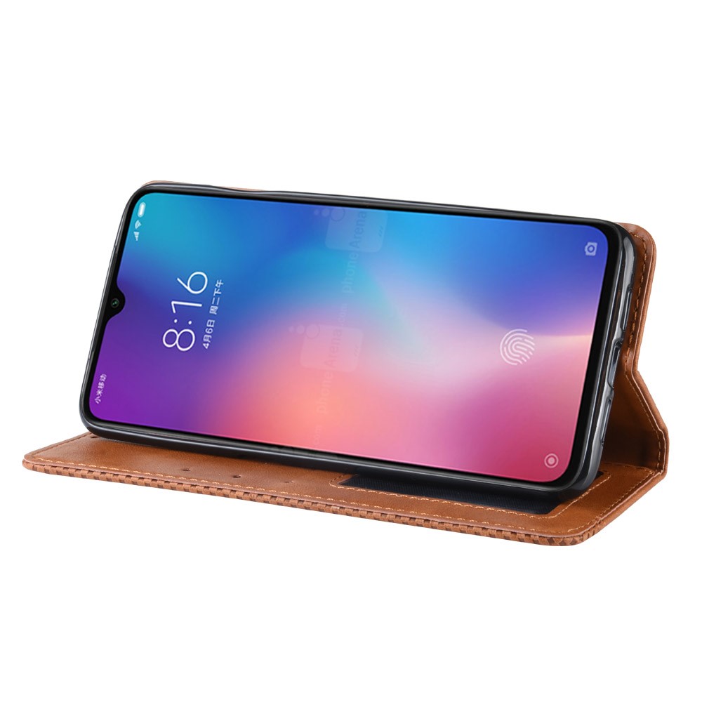 Étui de Téléphone de Portefeuille en Cuir PU de Style Vintage Pour Xiaomi Mi 9 - Brun