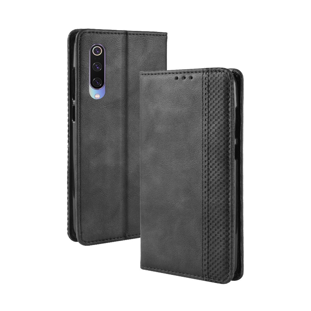Vintage Style PU Leather Wallet Phone Case for Xiaomi Mi 9 - Black-2