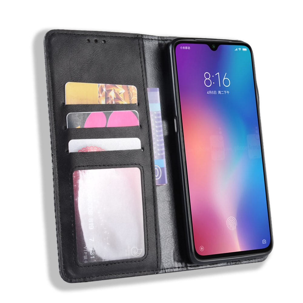 Vintage Style PU Leather Wallet Phone Case for Xiaomi Mi 9 - Black-6
