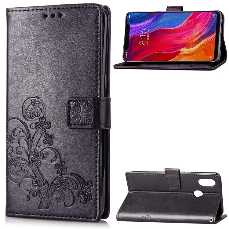 HAT PRINCE Imprinted Clover Leather Stand Wallet Cover for Xiaomi Mi 8 (6.21-inch) - Black-1