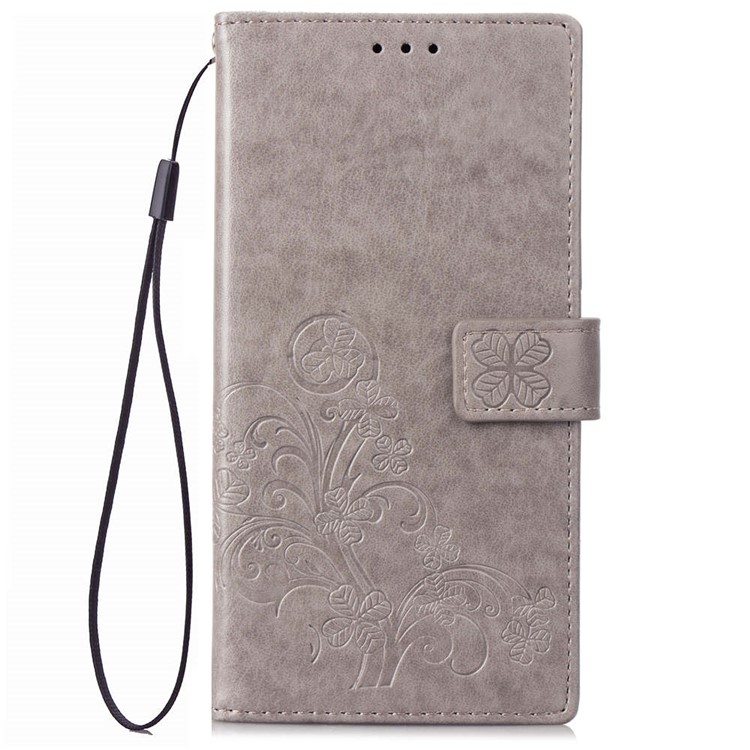 HAT PRINCE Imprinted Clover Leather Stand Wallet Cover for Xiaomi Mi 8 (6.21-inch) - Grey-2