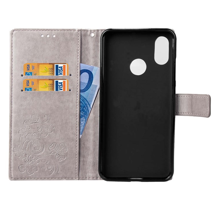 HAT PRINCE Imprinted Clover Leather Stand Wallet Cover for Xiaomi Mi 8 (6.21-inch) - Grey-4