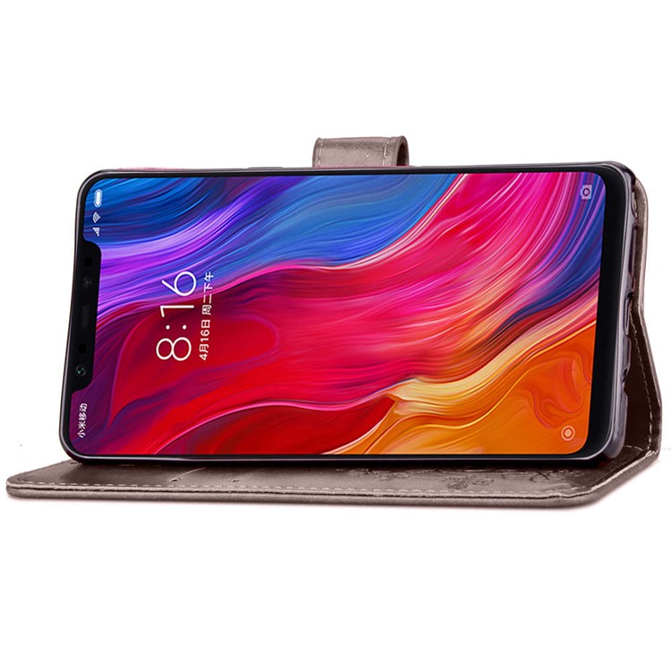HAT PRINCE Imprinted Clover Leather Stand Wallet Cover for Xiaomi Mi 8 (6.21-inch) - Grey-5