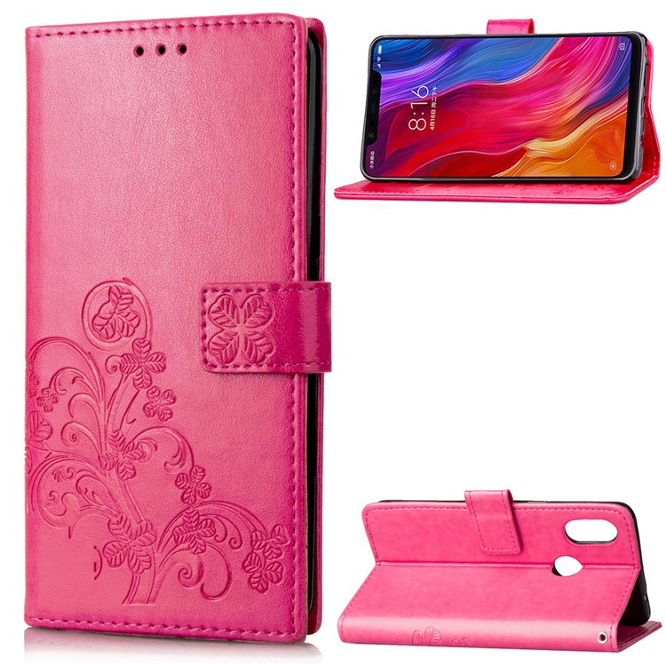 HAT PRINCE Imprinted Clover Leather Stand Wallet Cover for Xiaomi Mi 8 (6.21-inch) - Rose-1