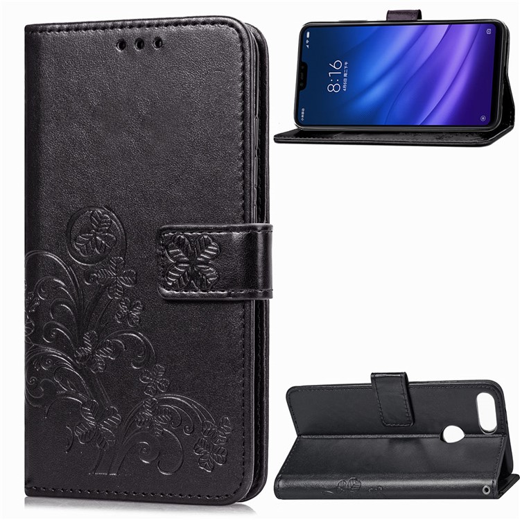 HAT PRINCE Imprinted Clover Leather Stand Wallet Cover for Xiaomi Mi 8 Lite / Mi 8 Youth (Mi 8X) - Black-1