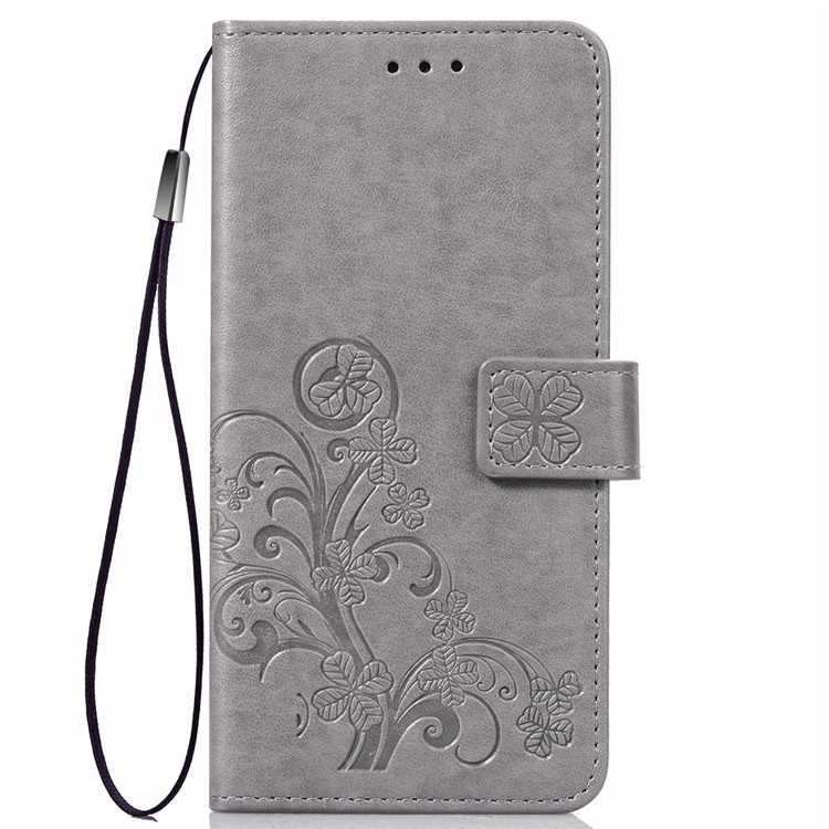 HAT PRINCE Тисненый Клеверный Кожаный Чехол-подставка Для Бумажника Xiaomi Mi 8 Lite / Ми 8 Молодежи (ми 8X) - Серый-2