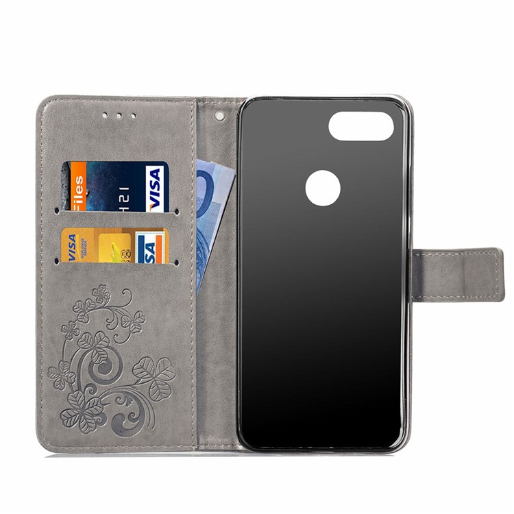 HAT PRINCE Тисненый Клеверный Кожаный Чехол-подставка Для Бумажника Xiaomi Mi 8 Lite / Ми 8 Молодежи (ми 8X) - Серый-4
