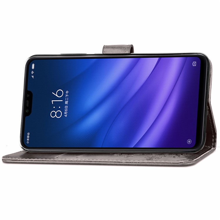 HAT PRINCE Тисненый Клеверный Кожаный Чехол-подставка Для Бумажника Xiaomi Mi 8 Lite / Ми 8 Молодежи (ми 8X) - Серый-5