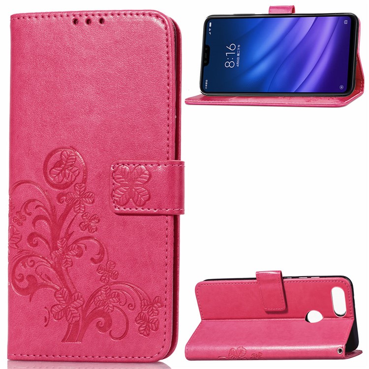 HAT PRINCE Imprinted Clover Leather Stand Wallet Cover for Xiaomi Mi 8 Lite / Mi 8 Youth (Mi 8X) - Rose