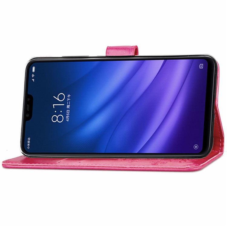 HAT PRINCE copertura Per Portafoglio In Pelle Con Motivo Trifoglio Stampato Per Xiaomi Mi 8 Lite / Mi 8 Giovani (mi 8X) - Rosa-5