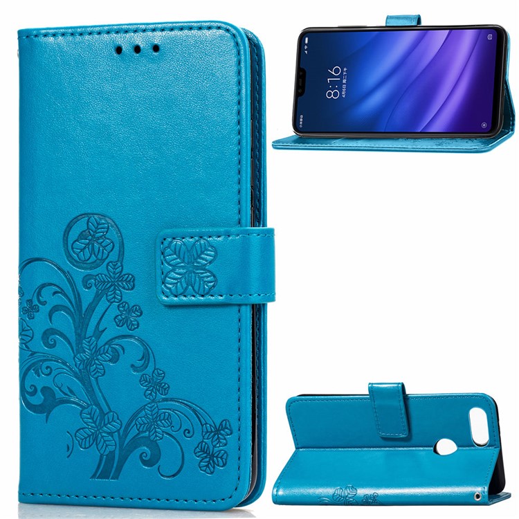 HAT PRINCE Imprinted Clover Leather Stand Wallet Cover for Xiaomi Mi 8 Lite / Mi 8 Youth (Mi 8X) - Blue-1
