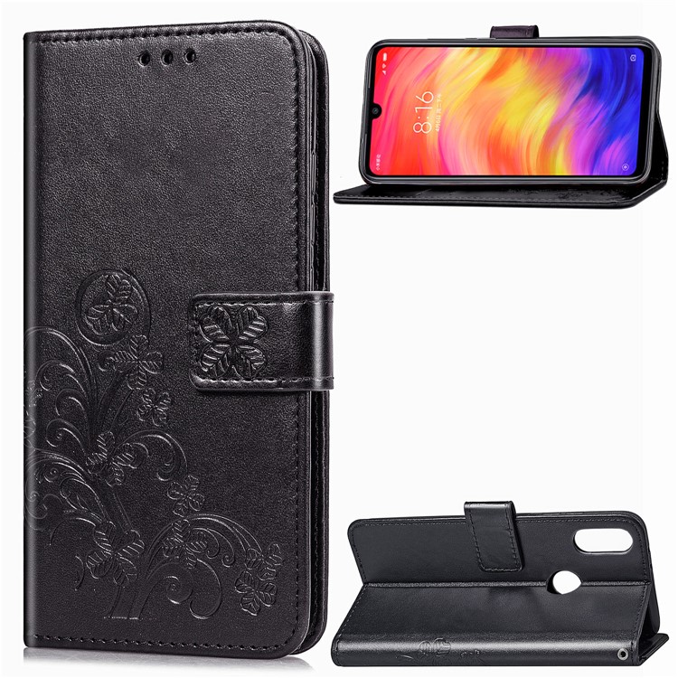 HAT PRINCE Imprinted Clover Leather Stand Wallet Cover for Xiaomi Redmi Note 7S /Note 7 / Redmi Note 7 Pro (India) - Black-1