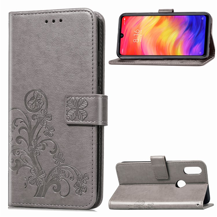 HAT PRINCE Imprinted Clover Leather Stand Wallet Cover for Xiaomi Redmi Note 7S /Note 7 / Redmi Note 7 Pro (India) - Grey-1