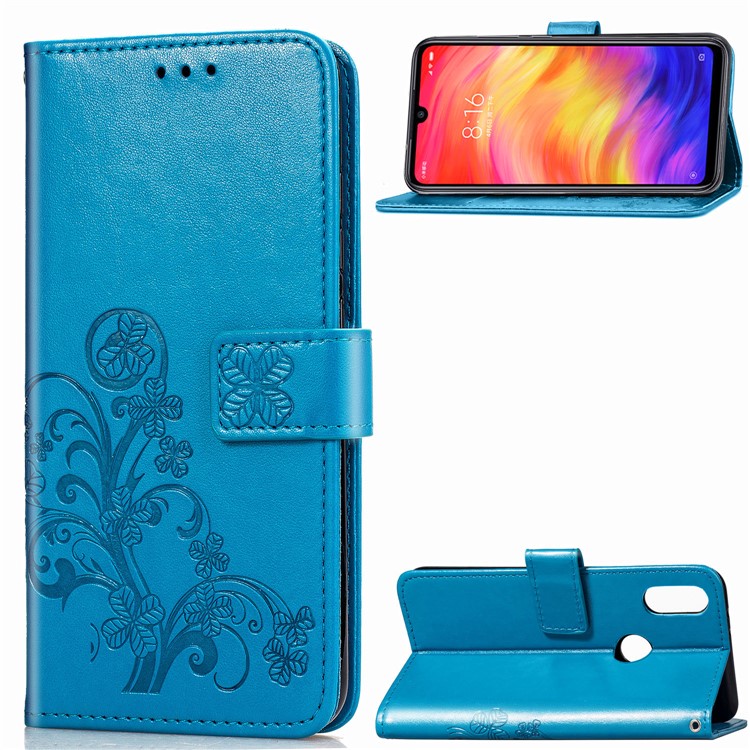 HAT PRINCE Imprinted Clover Leather Stand Wallet Cover for Xiaomi Redmi Note 7S /Note 7 / Redmi Note 7 Pro (India) - Blue-1