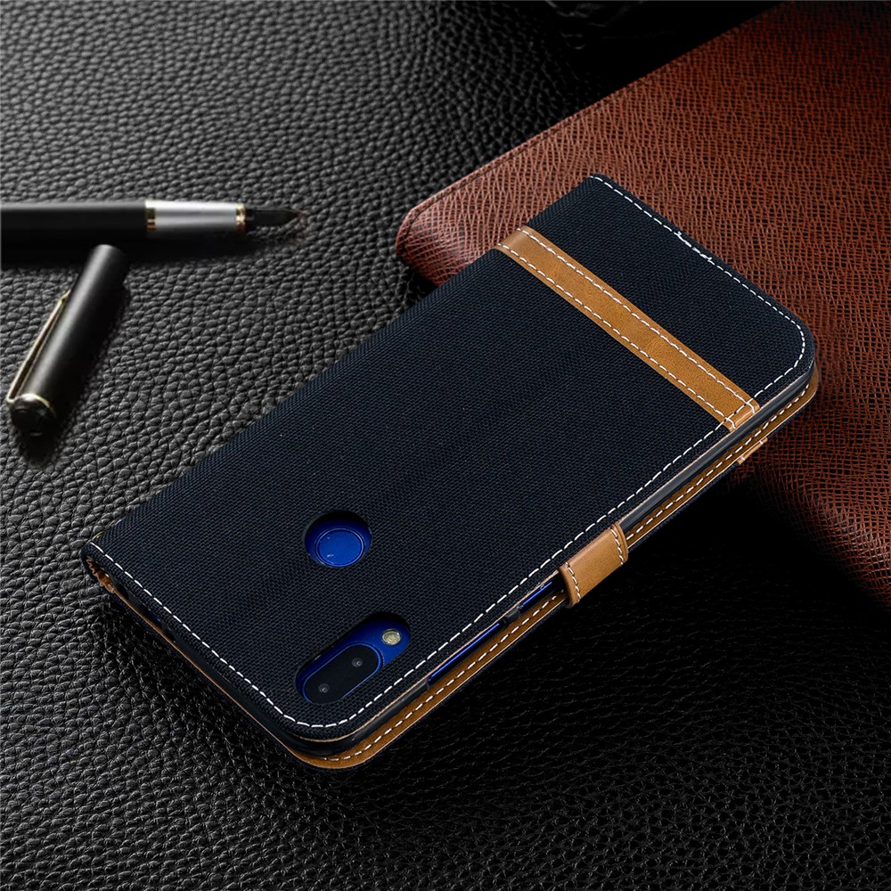 Two-tone Jean Cloth PU Leather Flip Case for Xiaomi Redmi Note 7 / Redmi Note 7 Pro (India) - Black-10