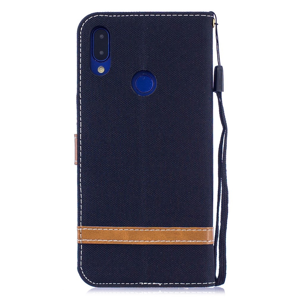 Étui en Cuir PU en Tissu en Jean Bicolore Pour Xiaomi Redmi Note 7s / Note 7 / Redmi Note 7 Pro (inde) - le Noir-3