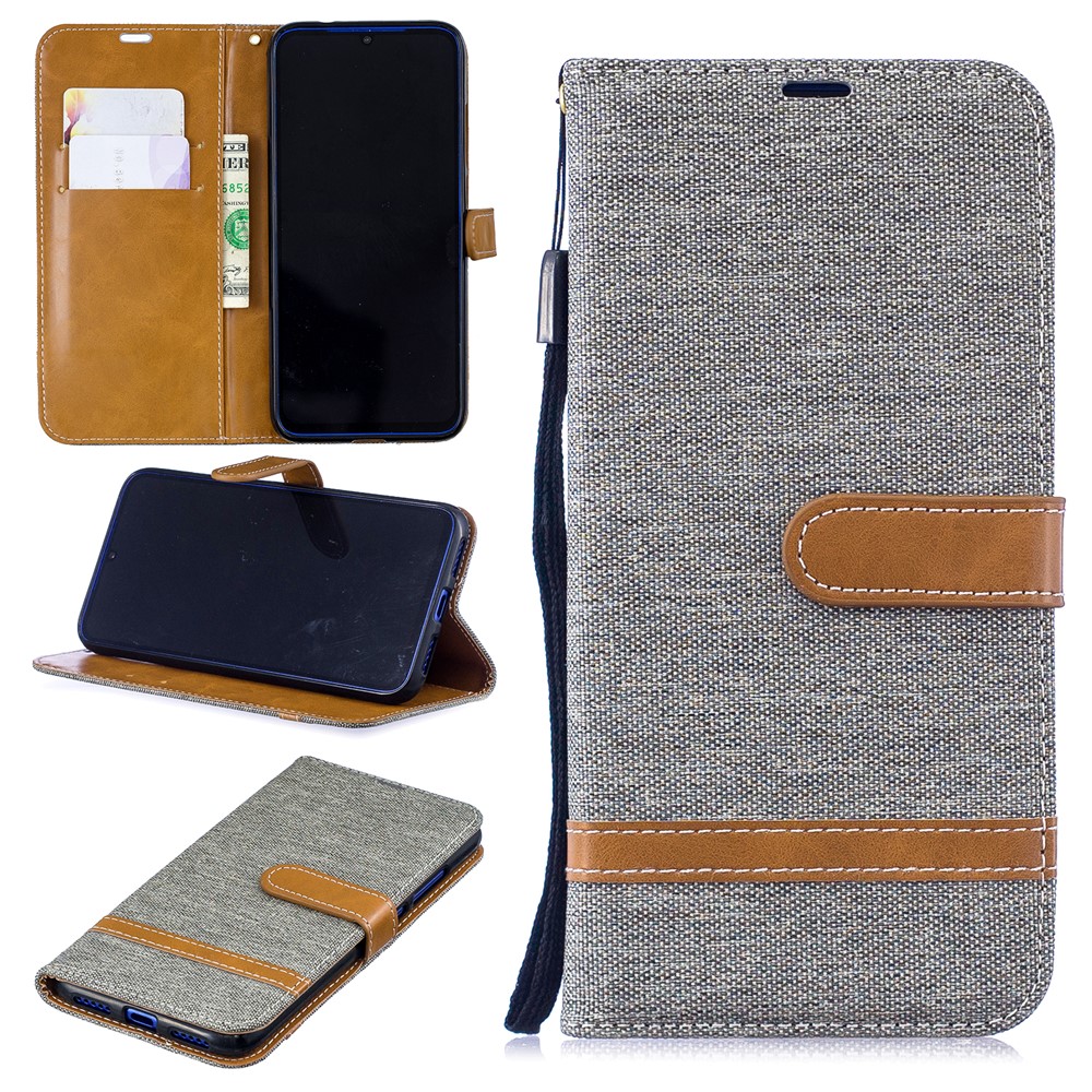 Two-tone Jean Cloth PU Leather Flip Case for Xiaomi Redmi Note 7S /Note 7 / Redmi Note 7 Pro (India) - Grey-1