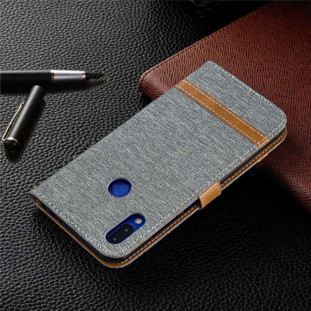 Two-tone Jean Cloth PU Leather Flip Case for Xiaomi Redmi Note 7S /Note 7 / Redmi Note 7 Pro (India) - Grey-10