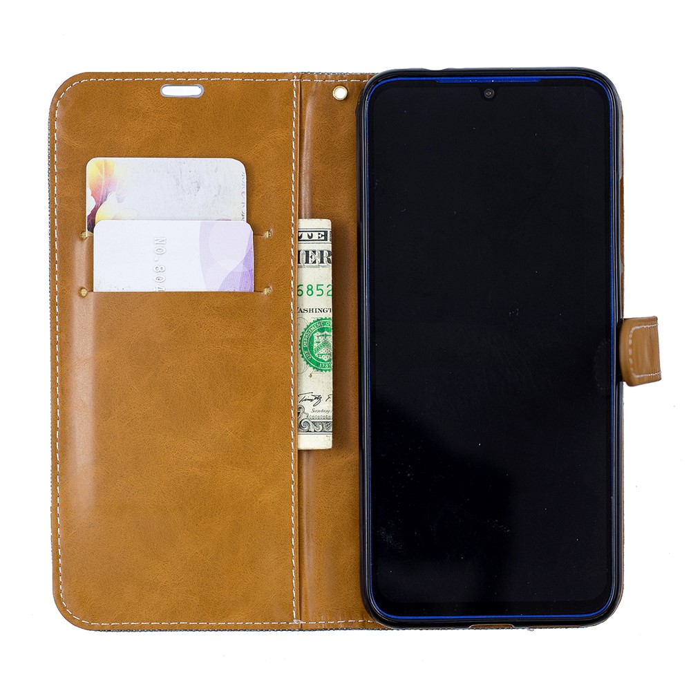 Two-tone Jean Cloth PU Leather Flip Case for Xiaomi Redmi Note 7S /Note 7 / Redmi Note 7 Pro (India) - Grey-4
