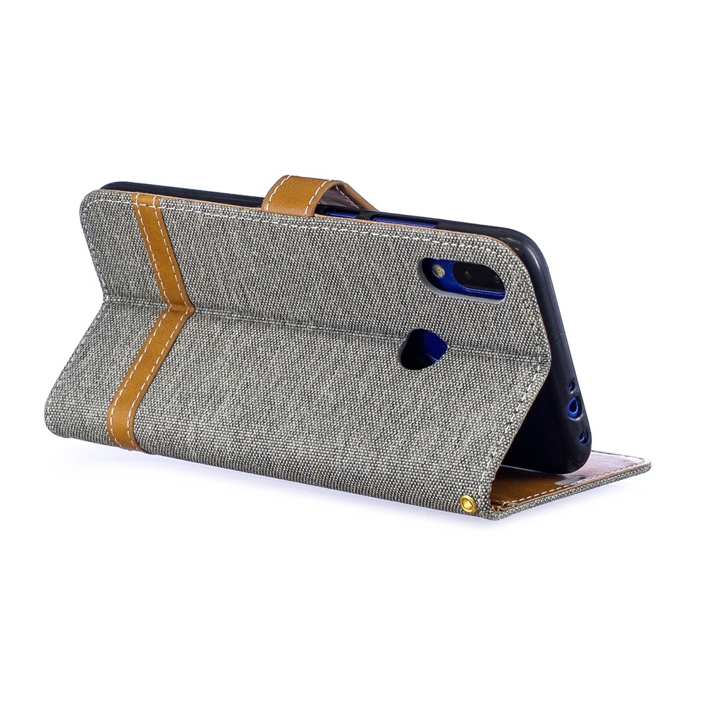 Two-tone Jean Cloth PU Leather Flip Case for Xiaomi Redmi Note 7S /Note 7 / Redmi Note 7 Pro (India) - Grey-5