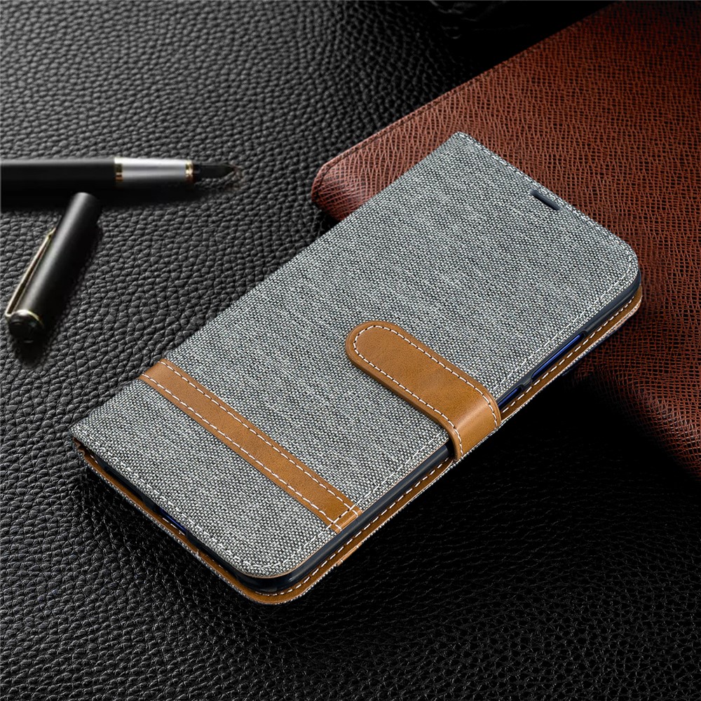 Two-tone Jean Cloth PU Leather Flip Case for Xiaomi Redmi Note 7S /Note 7 / Redmi Note 7 Pro (India) - Grey-9