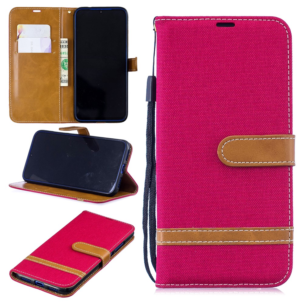 Two-tone Jean Cloth PU Leather Flip Case for Xiaomi Redmi Note 7S /Note 7 / Redmi Note 7 Pro (India) - Red-1