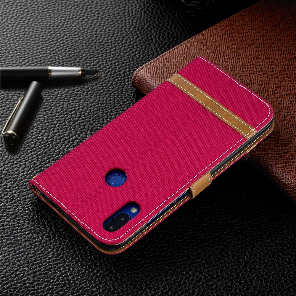 Two-tone Jean Cloth PU Leather Flip Case for Xiaomi Redmi Note 7S /Note 7 / Redmi Note 7 Pro (India) - Red-10