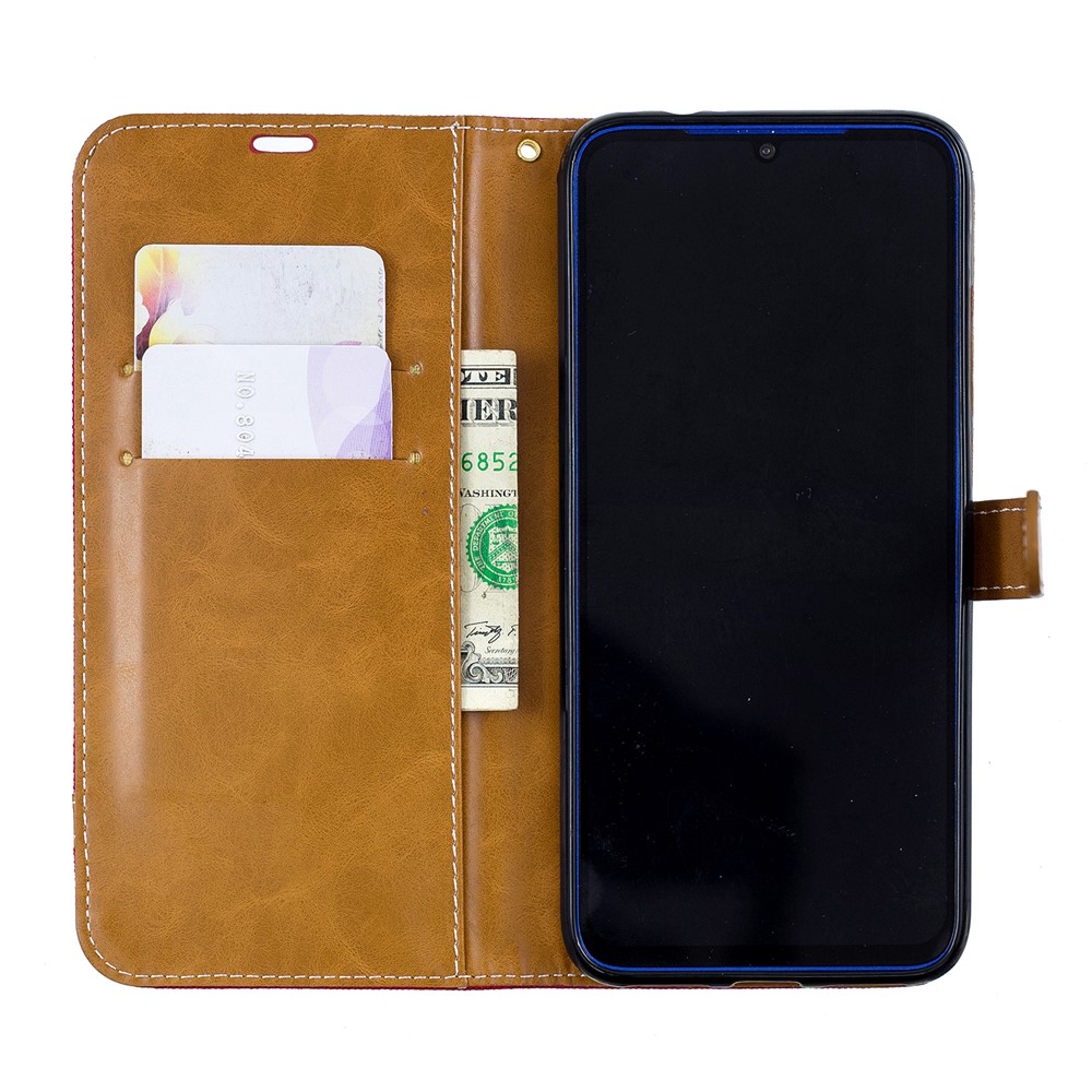 Two-tone Jean Cloth PU Leather Flip Case for Xiaomi Redmi Note 7S /Note 7 / Redmi Note 7 Pro (India) - Red-4
