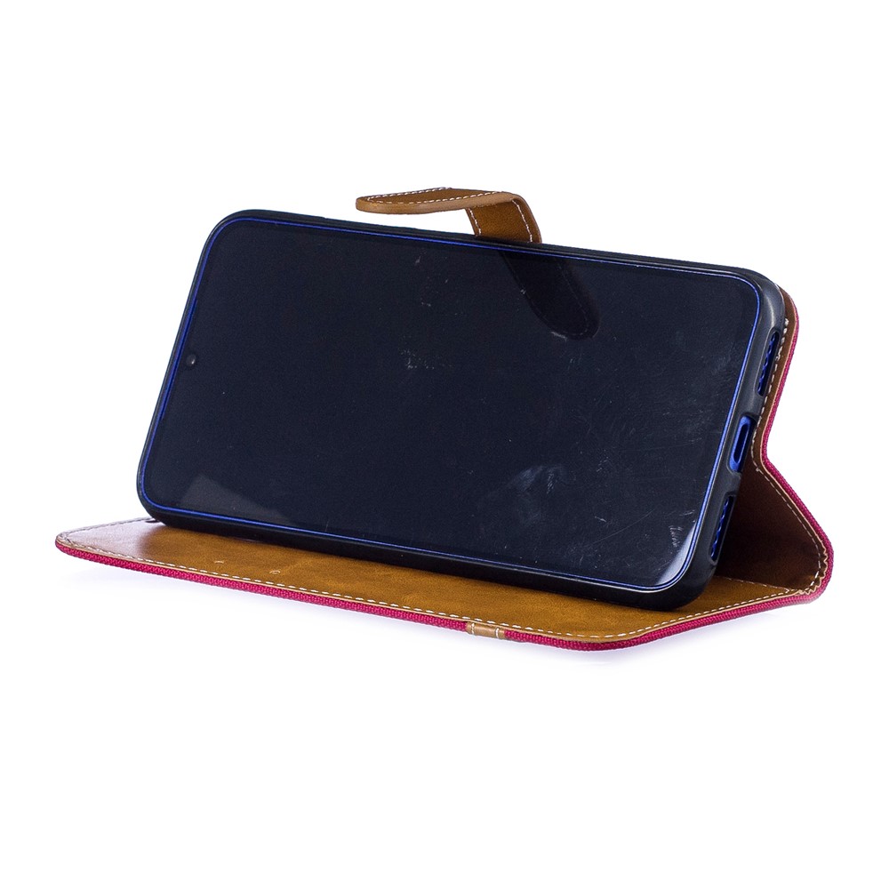 Two-tone Jean Cloth PU Leather Flip Case for Xiaomi Redmi Note 7S /Note 7 / Redmi Note 7 Pro (India) - Red-6