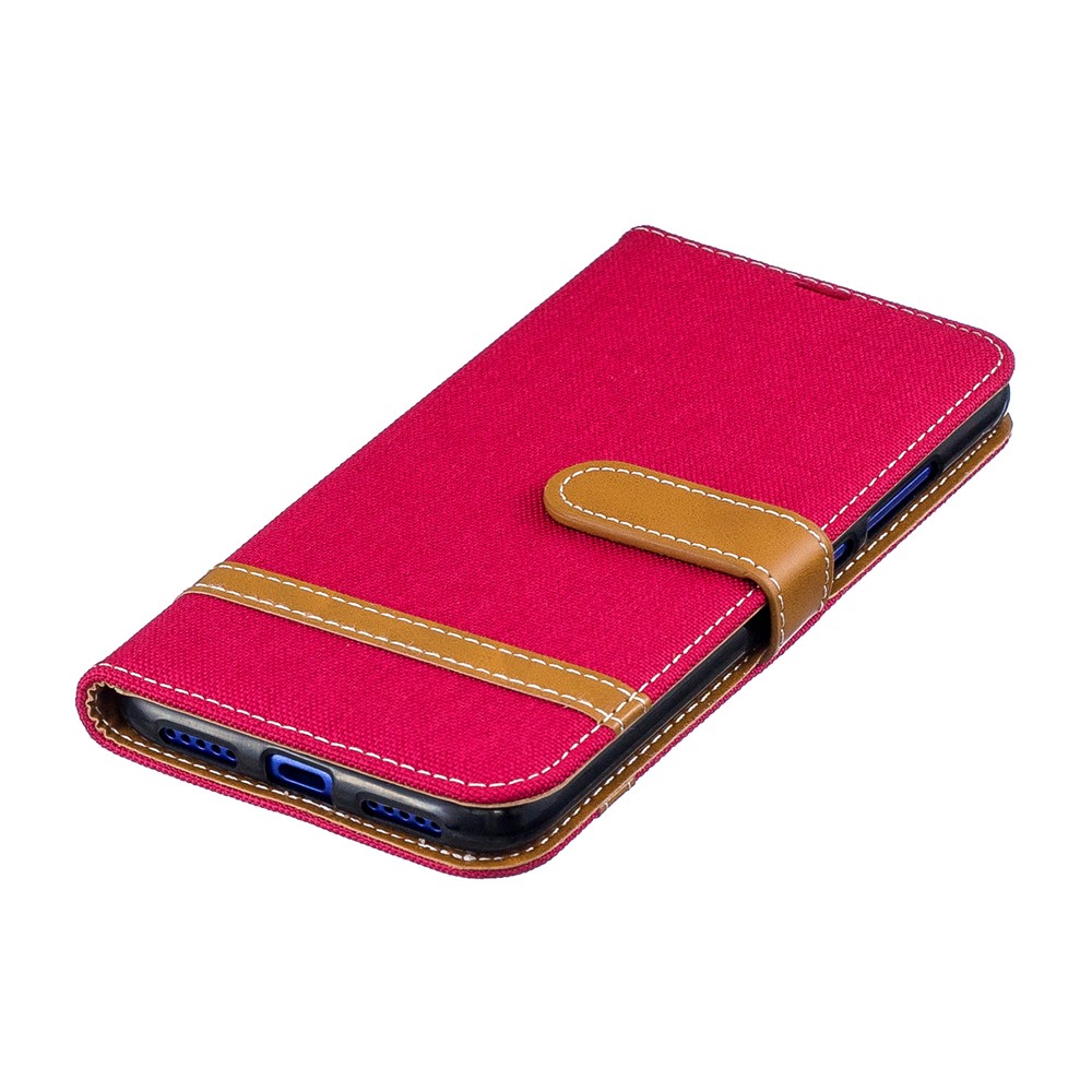 Two-tone Jean Cloth PU Leather Flip Case for Xiaomi Redmi Note 7S /Note 7 / Redmi Note 7 Pro (India) - Red-7