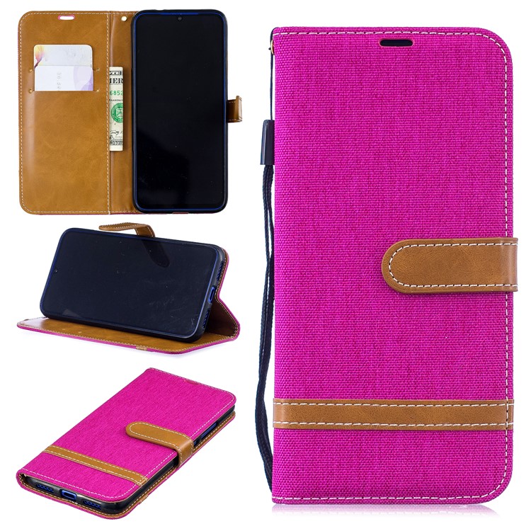 Two-tone Jean Cloth PU Leather Flip Case for Xiaomi Redmi Note 7S /Note 7 / Redmi Note 7 Pro (India) - Rose-1