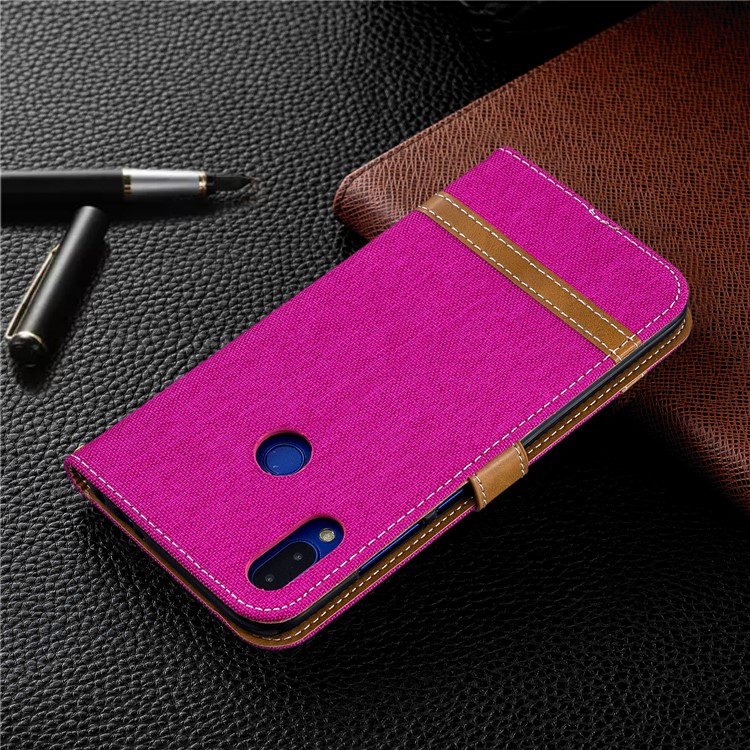 Two-tone Jean Cloth PU Leather Flip Case for Xiaomi Redmi Note 7S /Note 7 / Redmi Note 7 Pro (India) - Rose-10