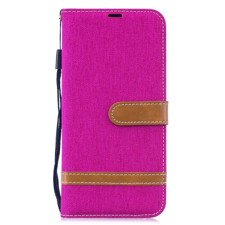 Two-tone Jean Cloth PU Leather Flip Case for Xiaomi Redmi Note 7S /Note 7 / Redmi Note 7 Pro (India) - Rose-2