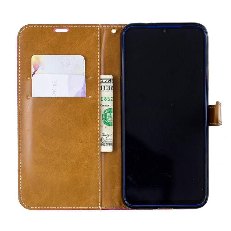 Two-tone Jean Cloth PU Leather Flip Case for Xiaomi Redmi Note 7S /Note 7 / Redmi Note 7 Pro (India) - Rose-4