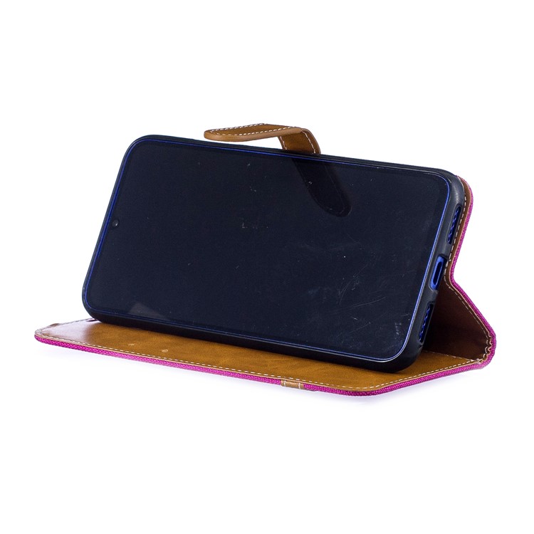 Two-tone Jean Cloth PU Leather Flip Case for Xiaomi Redmi Note 7S /Note 7 / Redmi Note 7 Pro (India) - Rose-6