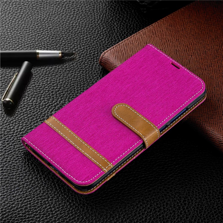 Two-tone Jean Cloth PU Leather Flip Case for Xiaomi Redmi Note 7S /Note 7 / Redmi Note 7 Pro (India) - Rose-9