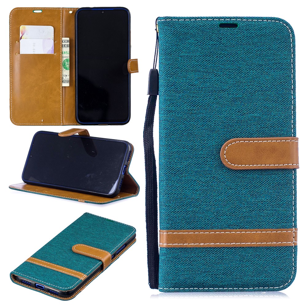 Two-tone Jean Cloth PU Leather Flip Case for Xiaomi Redmi Note 7S /Note 7 / Redmi Note 7 Pro (India) - Green-1