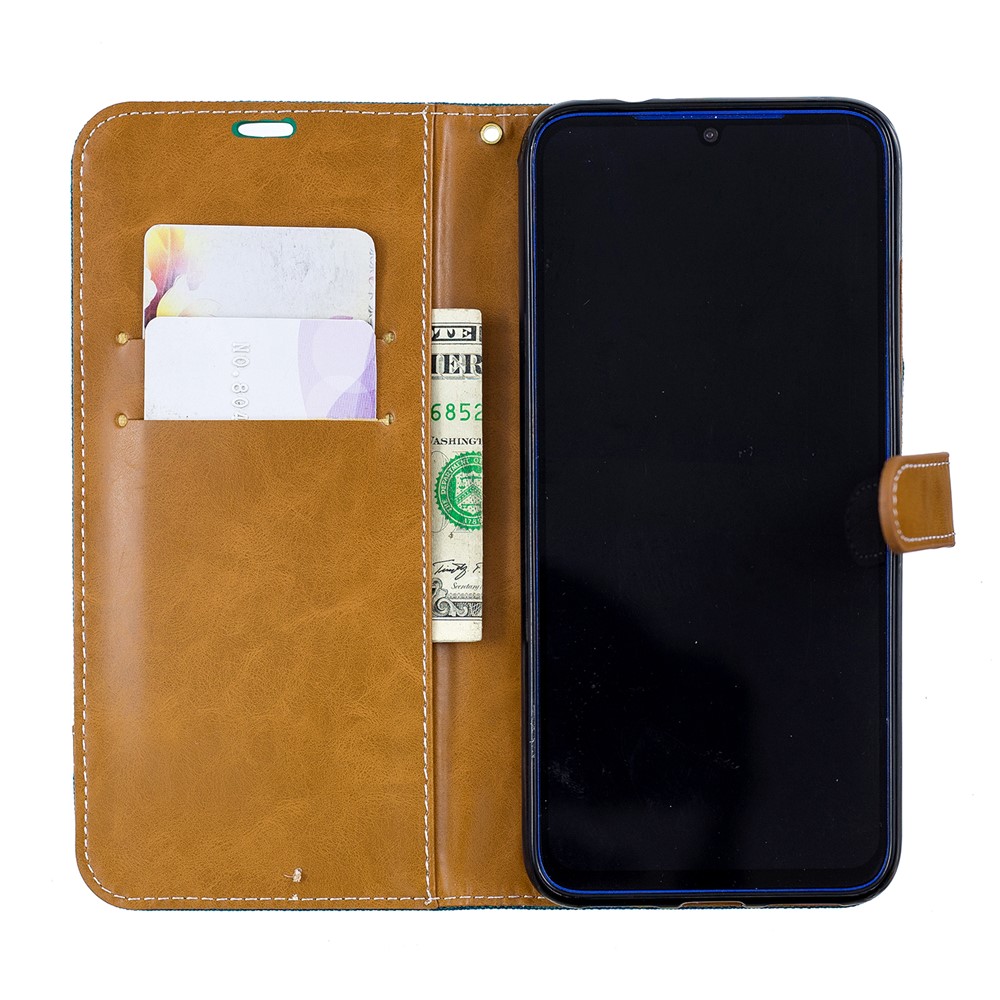 Two-tone Jean Cloth PU Leather Flip Case for Xiaomi Redmi Note 7S /Note 7 / Redmi Note 7 Pro (India) - Green-4