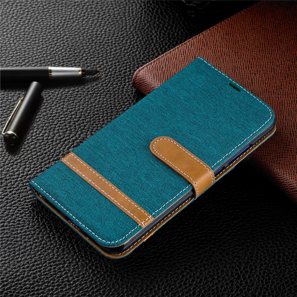 Two-tone Jean Cloth PU Leather Flip Case for Xiaomi Redmi Note 7S /Note 7 / Redmi Note 7 Pro (India) - Green-9