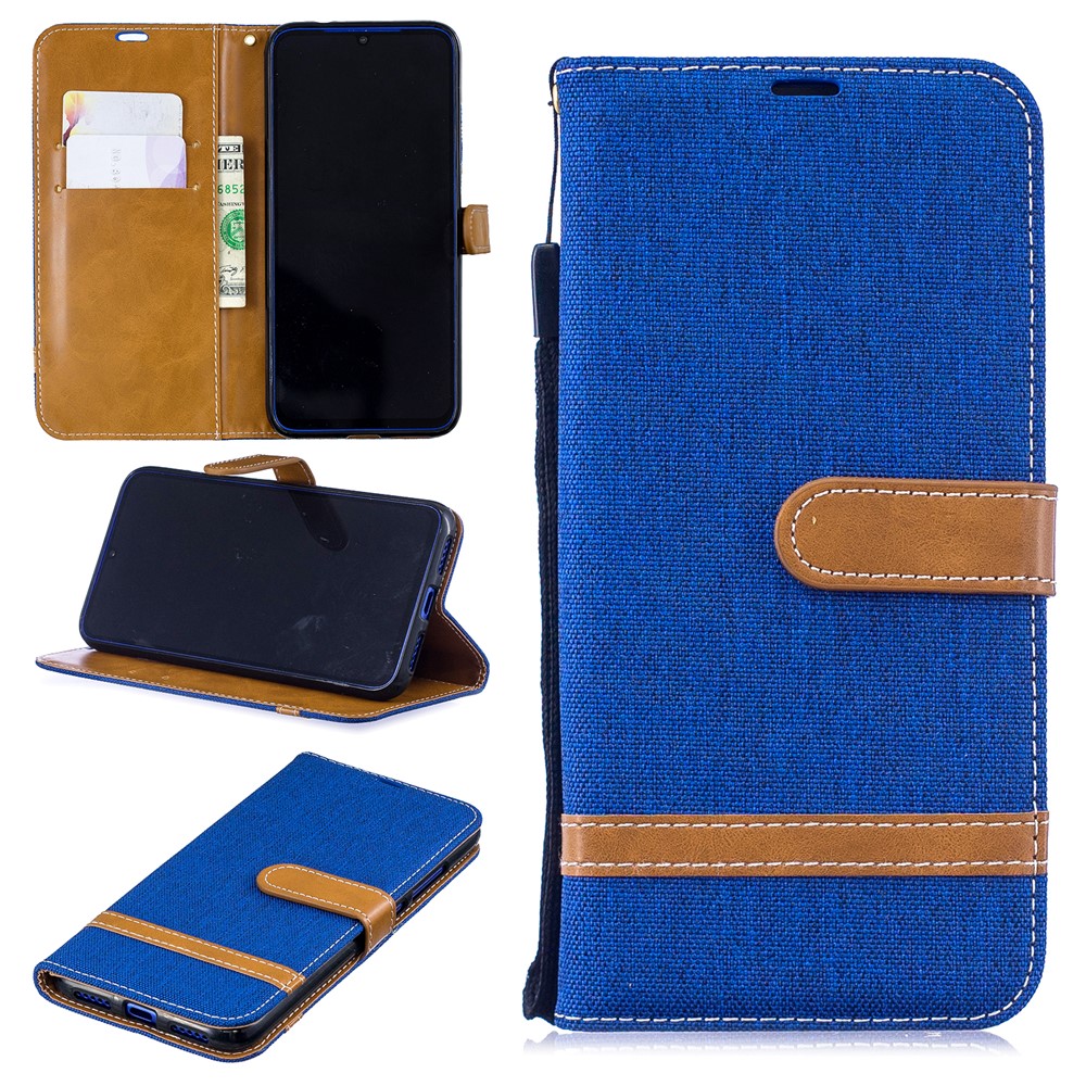Two-tone Jean Cloth PU Leather Flip Case for Xiaomi Redmi Note 7S /Note 7 / Redmi Note 7 Pro (India) - Baby Blue-1