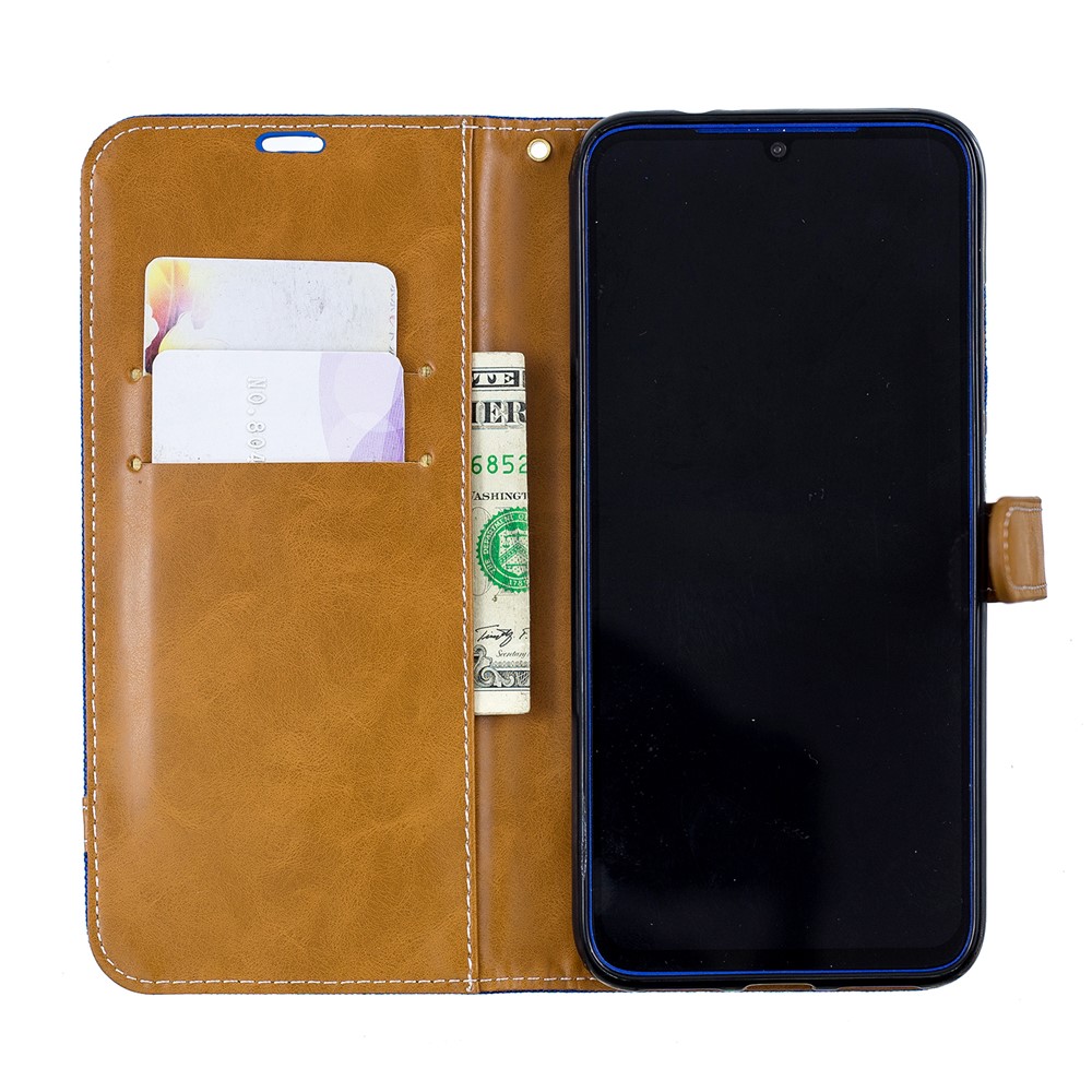 Two-tone Jean Cloth PU Leather Flip Case for Xiaomi Redmi Note 7S /Note 7 / Redmi Note 7 Pro (India) - Baby Blue-4