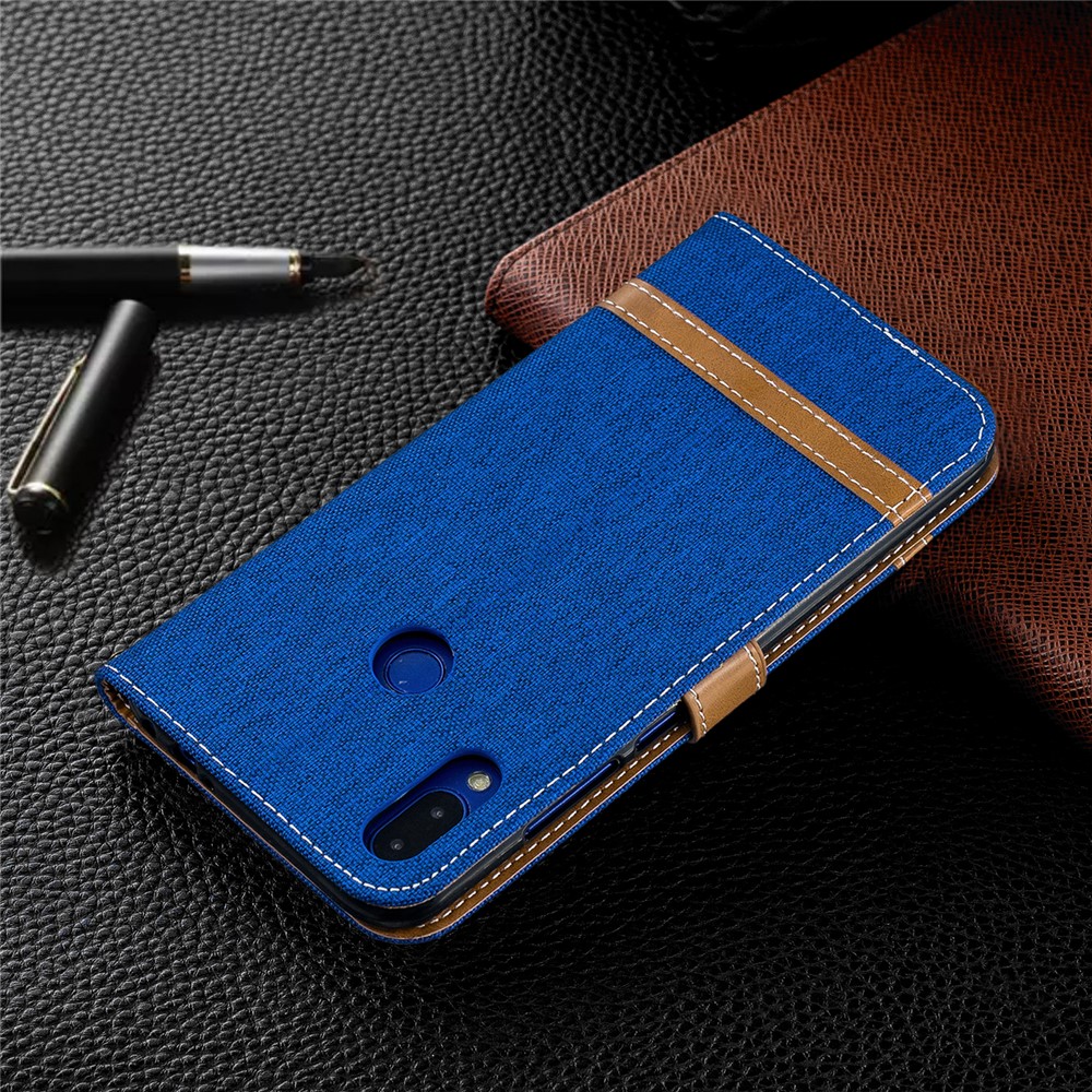 Two-tone Jean Cloth PU Leather Flip Case for Xiaomi Redmi Note 7S /Note 7 / Redmi Note 7 Pro (India) - Baby Blue-9