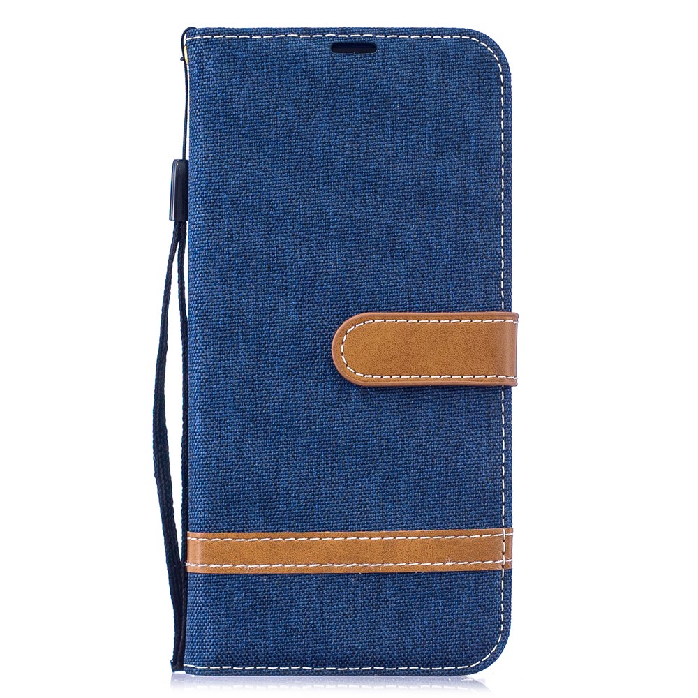 Two-tone Jean Cloth PU Leather Flip Case for Xiaomi Redmi Note 7S /Note 7 / Redmi Note 7 Pro (India) - Dark Blue-2