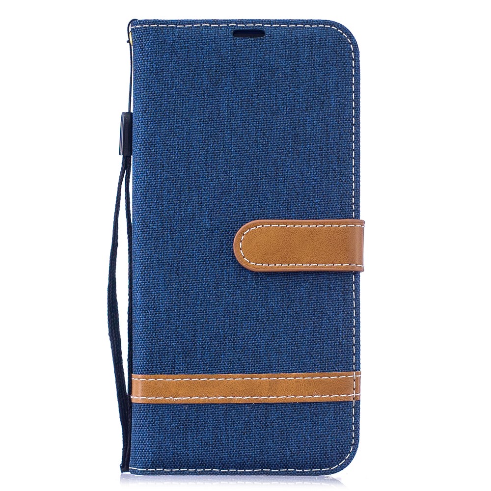 Étui en Cuir PU en Tissu en Jean Bicolore Pour Xiaomi Redmi Note 7s / Note 7 / Redmi Note 7 Pro (inde) - Bleu Foncé